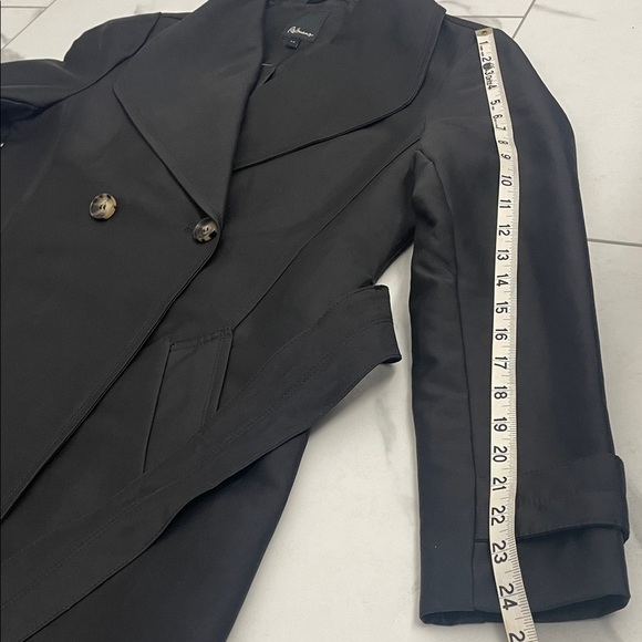 Reitmans Black Double Breasted Trench Coat Pockets & Tie Belt Nylon Sz S - Picture 16 of 16